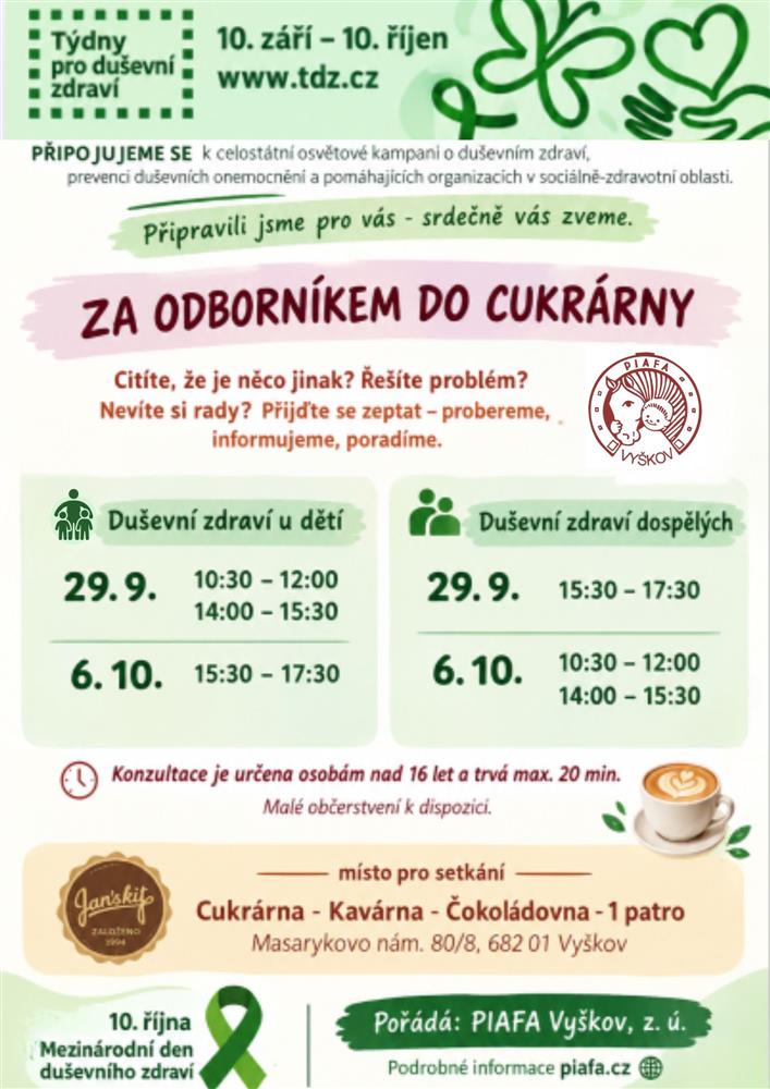 Za odborníkem do cukrárny - Týdny pro duševní zdraví